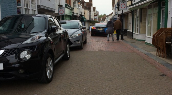 Faversham’s “Pedestrian Zone” is in fact a car parking free-for-all